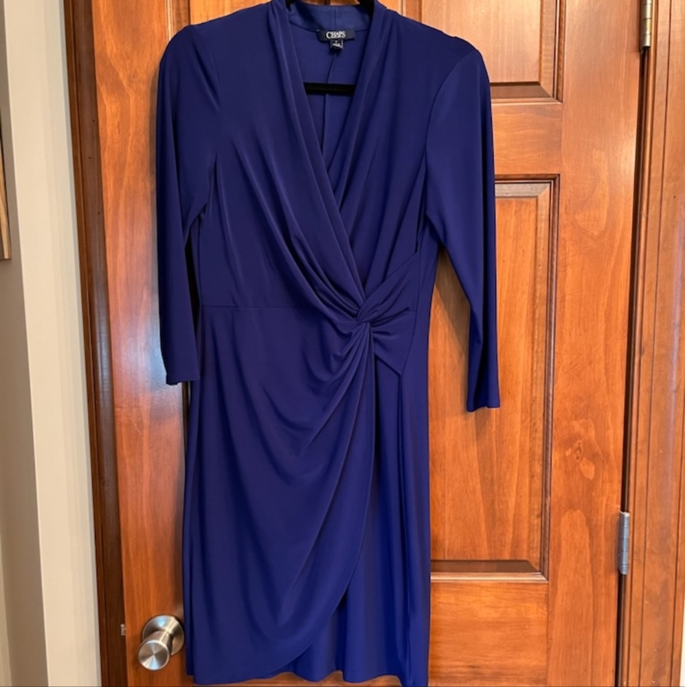 Chaps Solid Blue 3/4 Sleeve Dress (M)